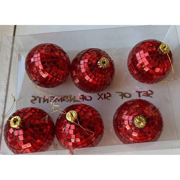 Star of Wonder Brand Set of 6 Metallic Red Sequin Ornaments w/Gold Top (READ) - Picture 4 of 11